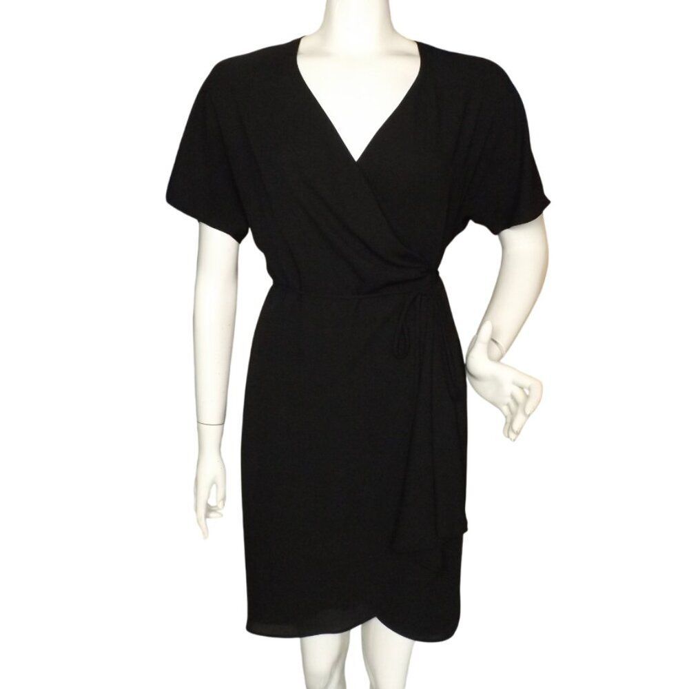 BABATON Wrap Dress, M, Black, Short/Mini, Spaghetti strap sash, short sleeve LBD